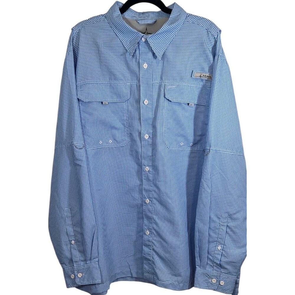 Habit Fishing Button Down Shirt Mens XXL Blue Plaid‎ Long Sleeve Vented Outdoor